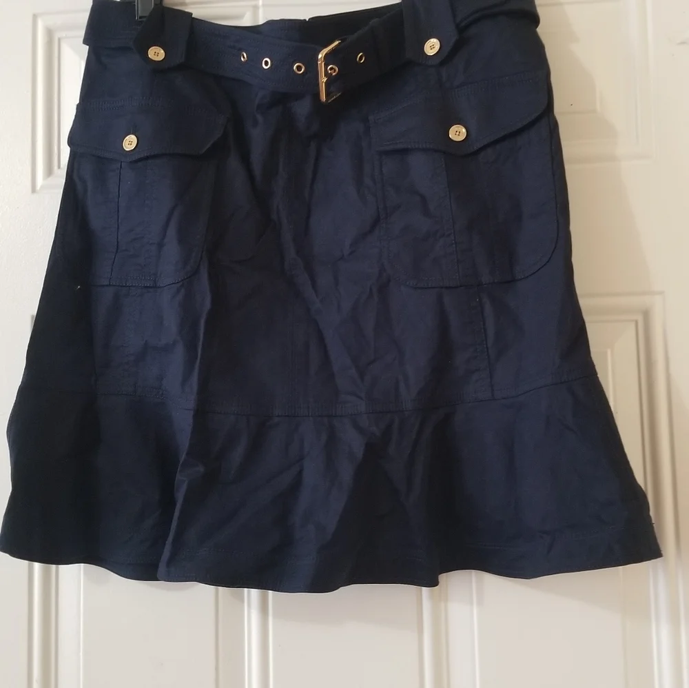 Tory Burch Navy Blue Ruffle Hem Cargo Skirt Size 12 - Picture 5 of 16